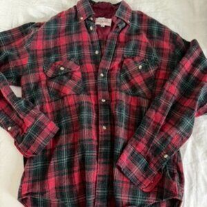 Vintage 90s Plaid Flannel Shirt Jacket Quilt Lined Red Green
